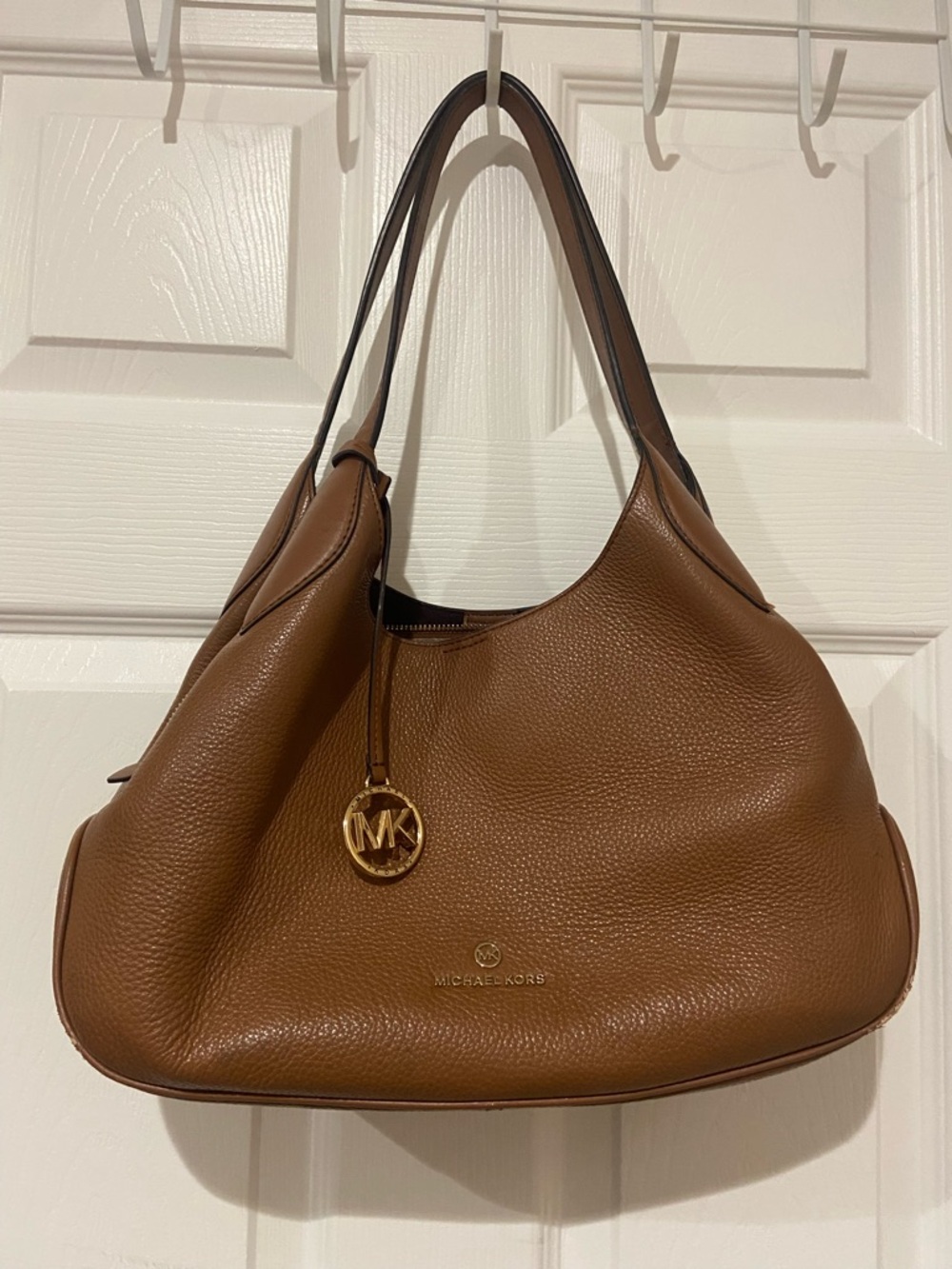 Michael Kors Cognac Pebbled Leather Shoulder Hobo Bag